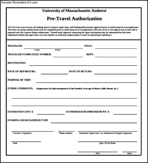 Travel Authorization Form To Download - Sample Templates - Sample Templates