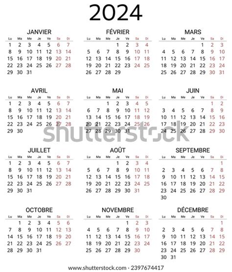 2024 French Calendar Printable Editable Vector Stock Vector (Royalty Free) 2397674417 | Shutterstock