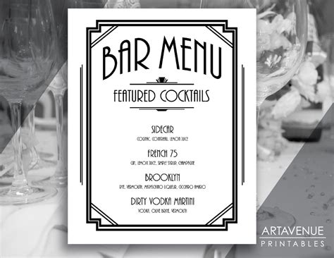 Custom BAR MENU Sign Printable Art, Gatsby Bar Menu Gatsby Wedding Art ...