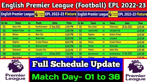 Premier League 2022-23 Full Match Schedule | EPL 2022-23 Full Match ...