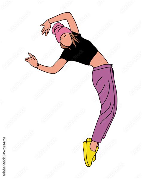 Girl dancer hip hop, breakdance modern vector illustration isolated on white background. Young ...