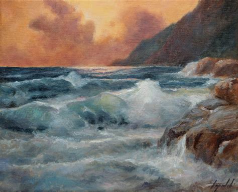 Seascape at Sunset - Seaside Oil Painting - Fine Arts Gallery - Original fine Art Oil Paintings ...