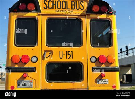 South Elgin, Illinois, USA.The rear of school bus stopped at an intersection fitted with its ...