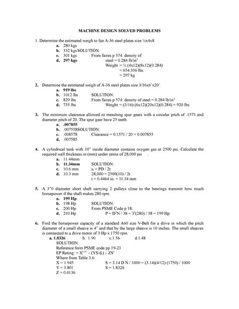 Machine Design Problems WITH Solution - MACHINE DESIGN SOLVED PROBLEMS 1. Determine the ...