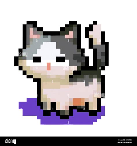 Classic 8 bit pixel art illustration of cute kitten. Retro 8 bit pixel ...