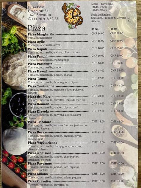 Menu da Pizza Boss, Semsales