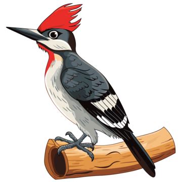 Woodpecker Clipart Woodpecker Bird Vector On Log Isolated On White Background Cartoon ...