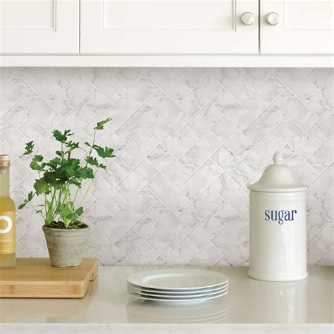 White Herringbone Carrara Peel Stick Backsplash Tiles-NH2358 - The Home Depot