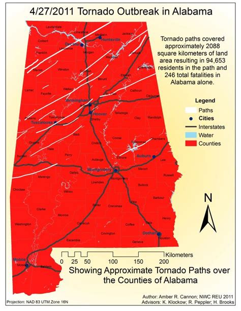 Paths of tornadoes in Alabama on April 27, 2011. | Download Scientific Diagram