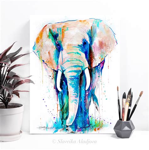 African Elephant watercolor painting print by Slaveika Aladjova, art, animal, illustration, home ...