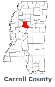 Carroll County on the map of Mississippi 2023. Cities, roads, borders and directions in Carroll ...