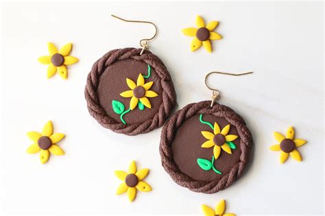 Mexican Earrings Sunflower Earrings Sunflower Clay Huaraches Earrings Fiesta Earrings Mexican ...