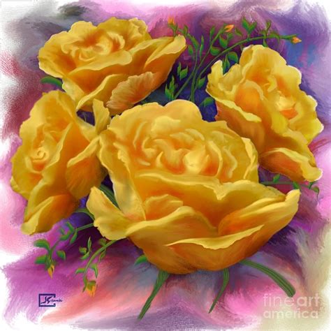 Yellow Roses Floral Art Painting by Judy Filarecki