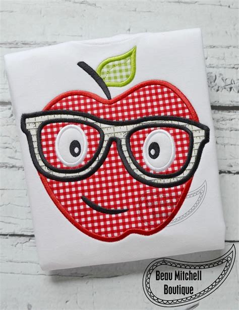 Apple Glasses Applique Embroidery Design - Etsy