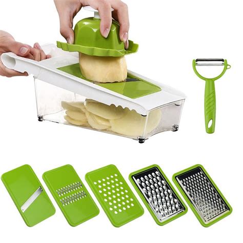 Mandoline Slicer with Container for Vegetable, Stainless Steel Food Cheese Onion Grater ...