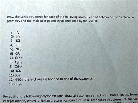 SOLVED: Draw the Lewis structures for each of the following molecules and determine the electron ...