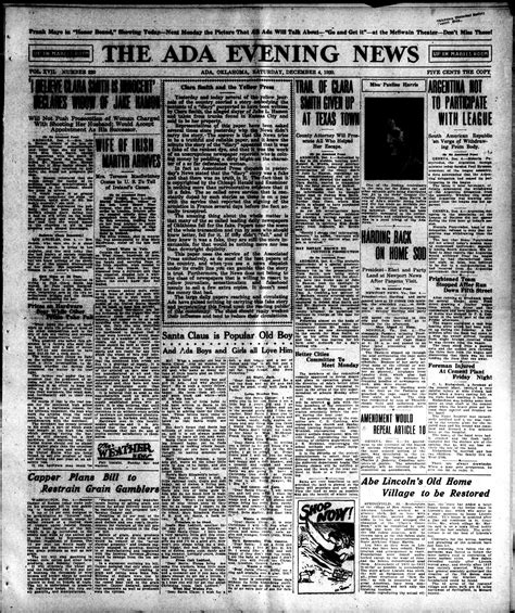 The Ada Evening News (Ada, Okla.), Vol. 17, No. 220, Ed. 1 Saturday, December 4, 1920 - The ...