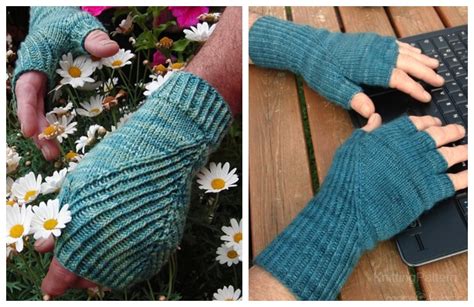 Knit Ribbed Fingerless Gloves/Mitts Free Knitting Patterns - Knitting ...