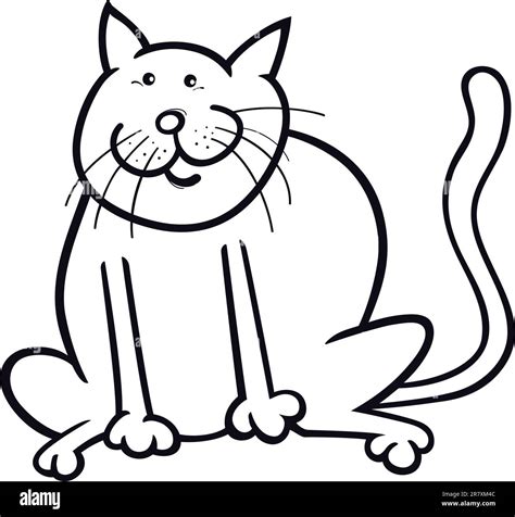cartoon coloring page illustration of funny sitting cat Stock Vector Image & Art - Alamy