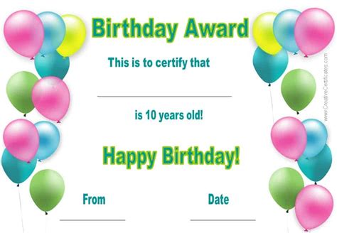 Birthday Certificate Templates Free Printable