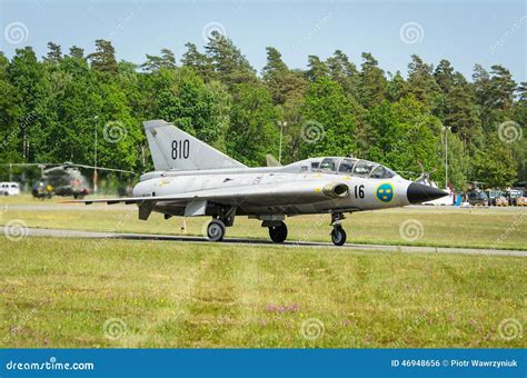 Saab 35 Draken on a runway editorial photo. Image of military - 46948656