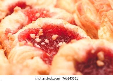 Closeup Danish Pastries Stawberry Shortcake Filling Stock Photo ...