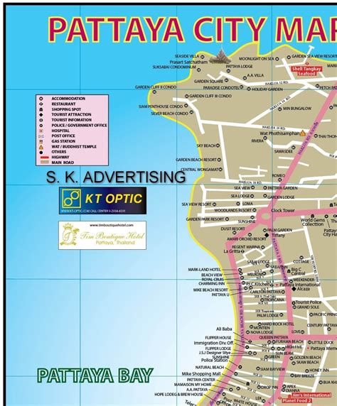 Pattaya City Map: North, Central, South, Jomtien Roads