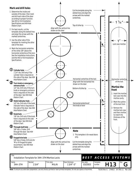 Installation Template for 34Hâ 37H Mortise Locks M & N Trim