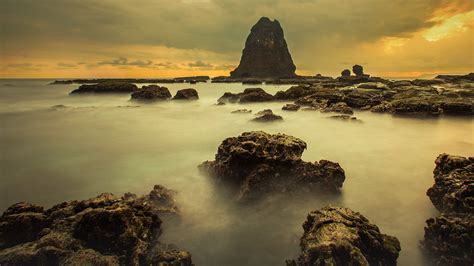 nature, landscape, sea, stars, rocks, mountains, long exposure, horizon, water, coast, Itanki ...