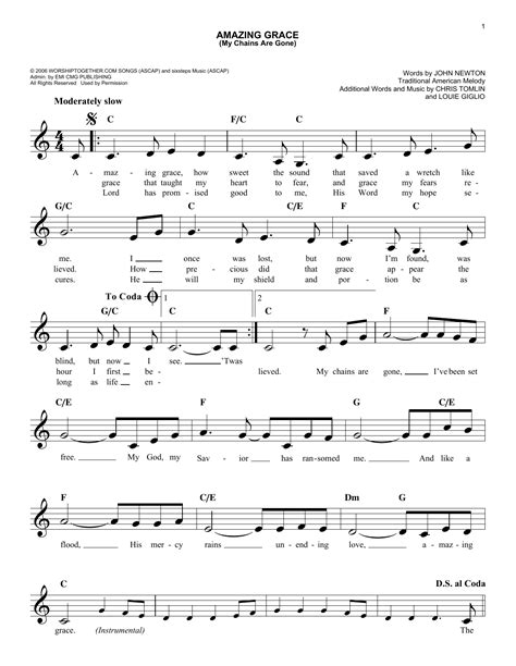 Amazing Grace (My Chains Are Gone) by Chris Tomlin Sheet Music for Easy Lead Sheet / Fake Book ...