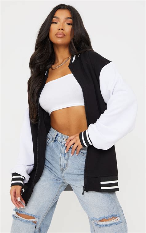 Black Varsity Bomber Jacket | PrettyLittleThing CA