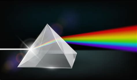 Optics physics. The white light shines through the prism. Produce rainbow colors in illustrator ...