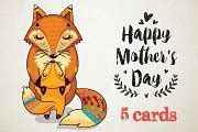 Happy Mother's Day cards | Animal Illustrations ~ Creative Market
