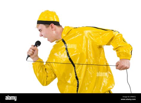 Man in yellow suit isolated on white Stock Photo - Alamy