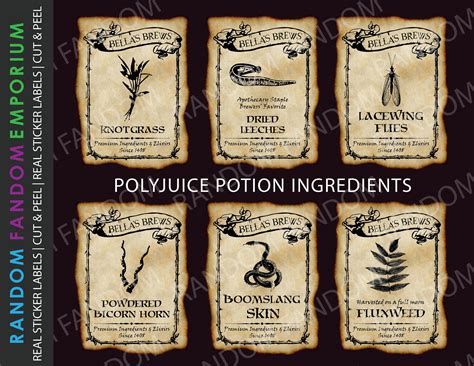 PIP1-S Real Stickers 6 Polyjuice Potion Ingredients | Etsy