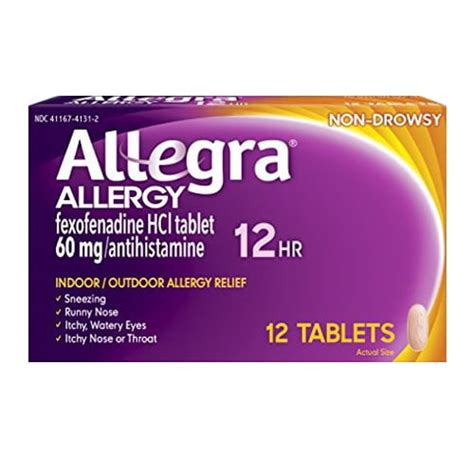 Allegra 12 Hour Allergies Relief Fexofenadine 60 Mg Tablets - 12 Ea ...