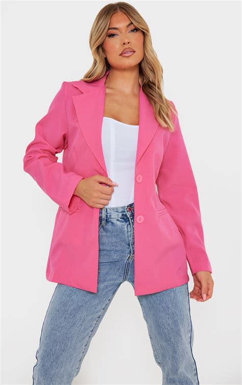 Hot Pink Fitted Structured Basic Blazer | PrettyLittleThing UAE