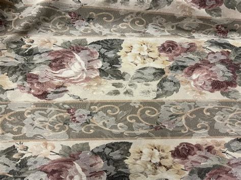 Roses Floral fabric with Stripes, ivory, greens, pinks, soft yellow for upholstery, drapes or ...