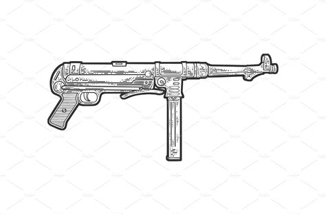 MP 40 submachine gun line art | Object Illustrations ~ Creative Market