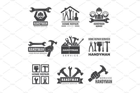 Handyman logo. Worker with equipment | Custom-Designed Graphics ~ Creative Market