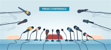 Premium Vector | Press conference interview table and microphones