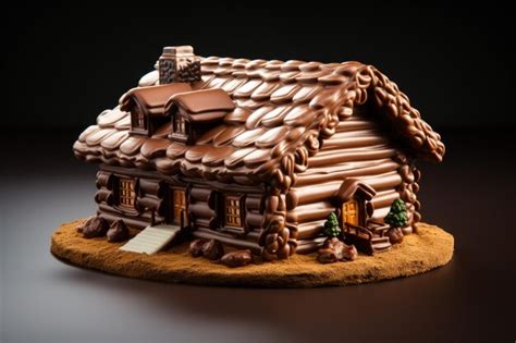 Premium Photo | Progressive creation of a chocolate log cabin isolated on a gradient background