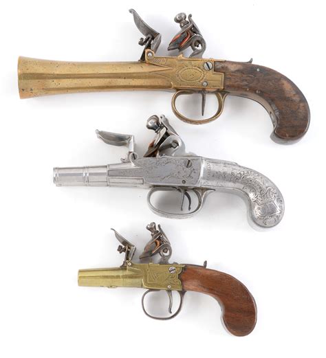 Lot Detail - (A) LOT OF THREE: THREE ANTIQUE FLINTLOCK PISTOLS.