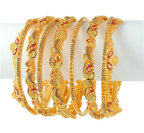 Gold Bridal Bangles Set - BaSt4600 - 22K Gold Bridal Bangles Set (7 Pcs ...