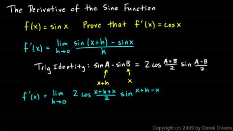 Calculus 3.08a - Derivative of the Sine Function - YouTube