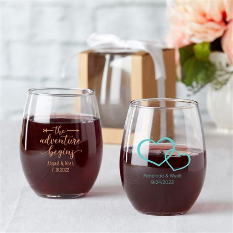 Personalized 15 oz. Stemless Wine Glass - Wedding Favors by Kate Aspen ...