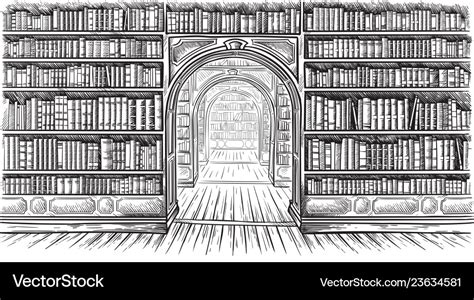 Library book shelf interior graphic sketch black Vector Image