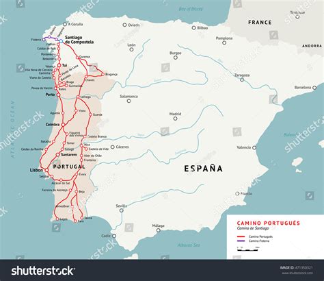 Camino Portugues Map Camino De Santiago Stock Vector (Royalty Free ...