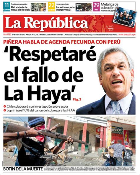 Periódico La Republica (Perú). Periódicos de Perú. Edición de martes ...