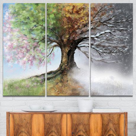 Design Art Tree with Four Seasons Tree Painting Canvas Art Print ...